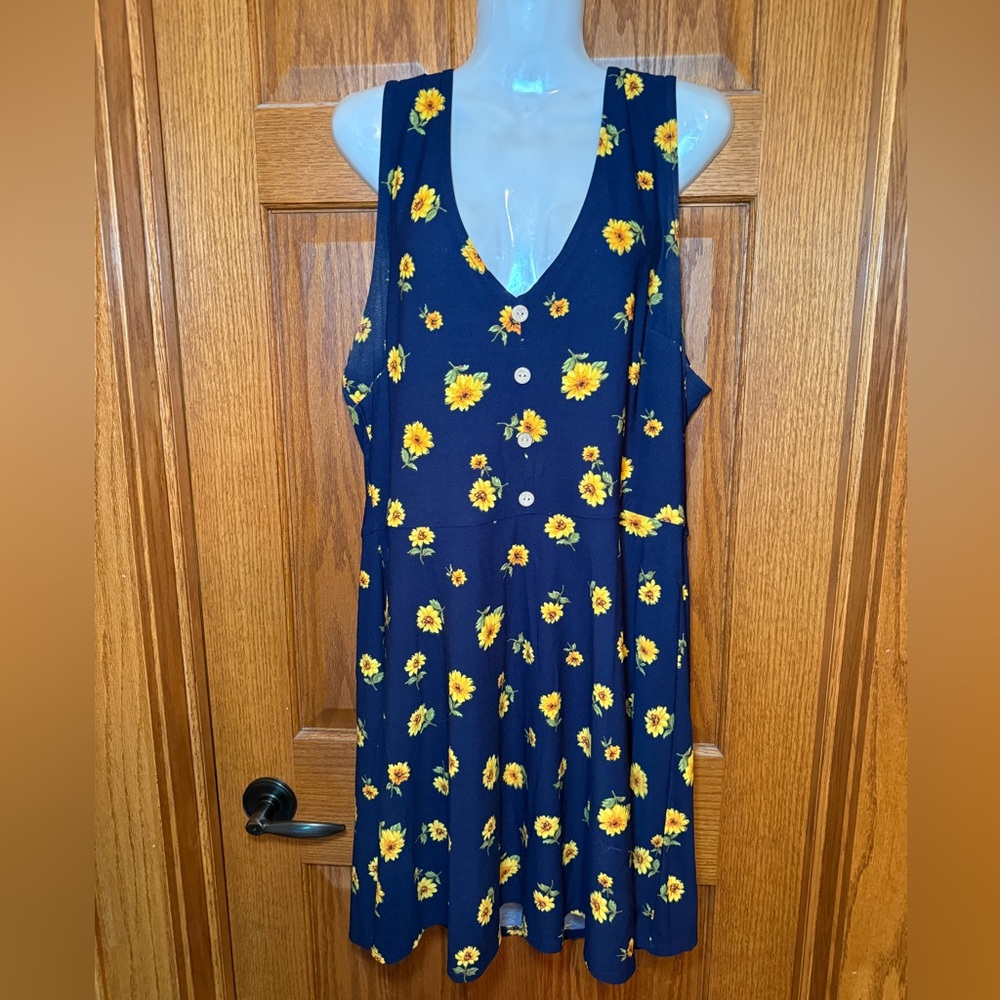 Sunflower Print Sleeveless Dress